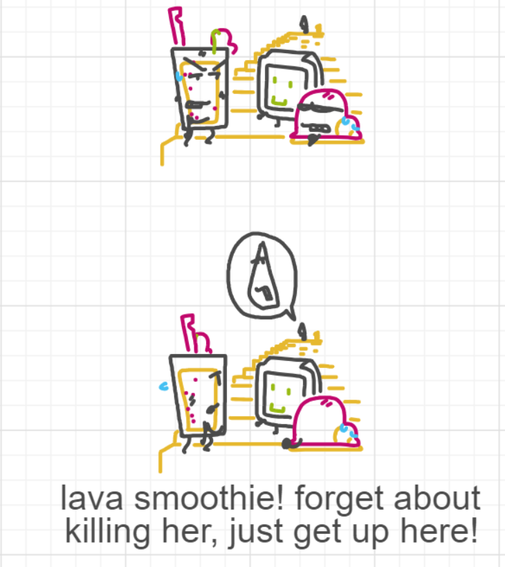 A panel from Running Duos, episode four of the Board Boards object show by Furretwalk/WalkingFurret.